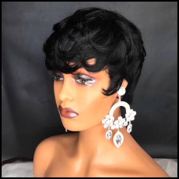 Short Pixie Cut Wig Human Hair Wavy Glueless Machine Made Cap main image 4